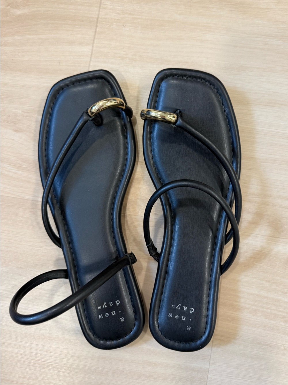 a new day Black Strappy Toe-Ring Sandals with Gold Accent